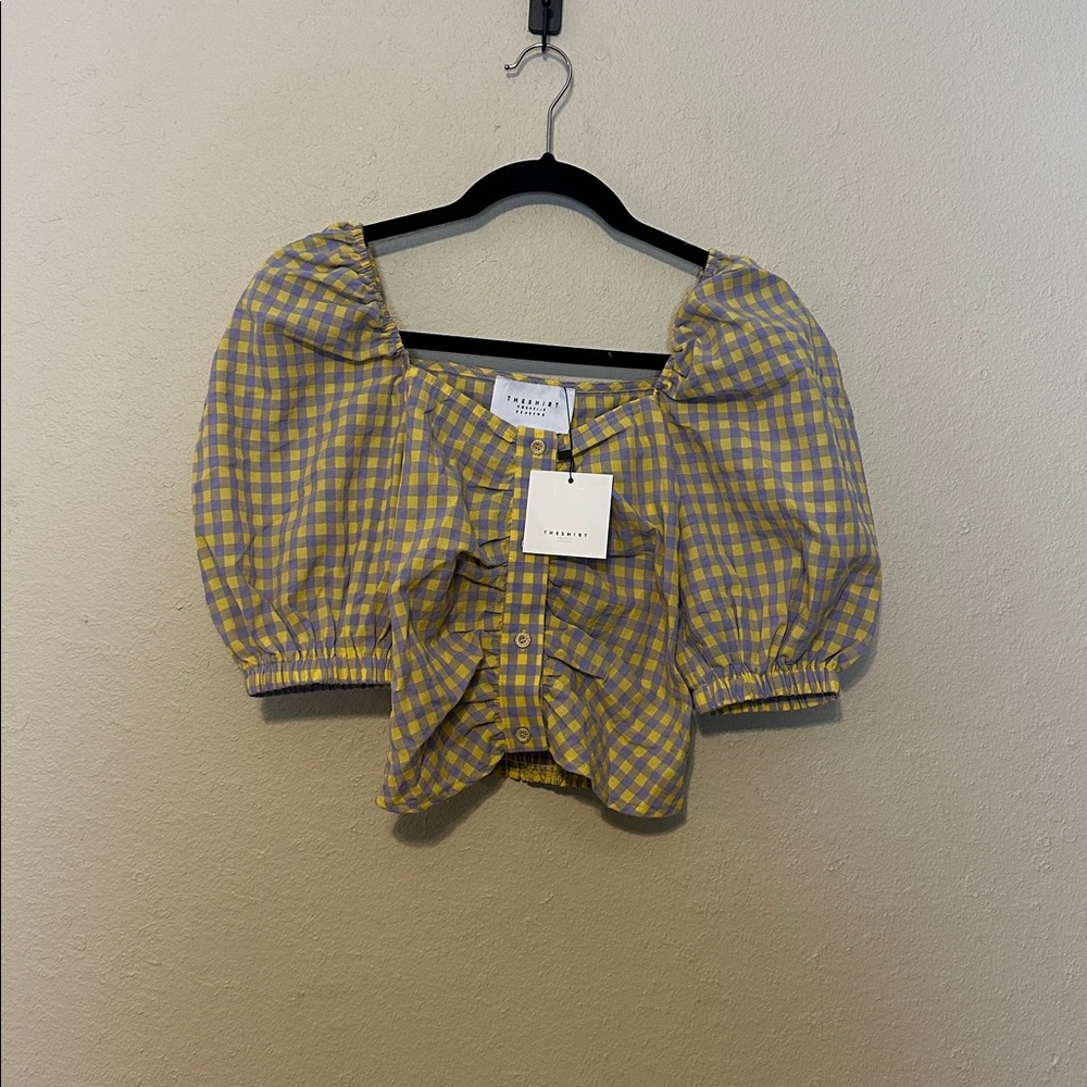 The Shirt by Rochelle Behrens The Editor Shirt Plaid With Puff Sleeves NWT XS